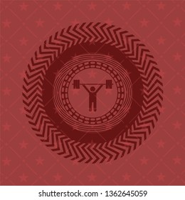 weightlifting icon inside realistic red emblem