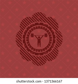 weightlifting icon inside realistic red emblem