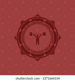 weightlifting icon inside realistic red emblem