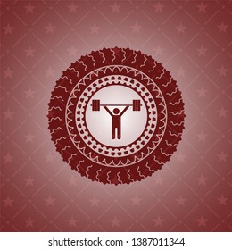 weightlifting icon inside realistic red emblem
