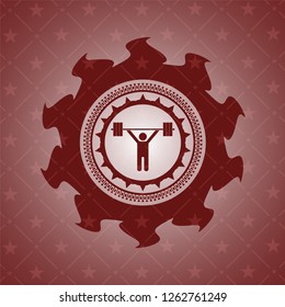 weightlifting icon inside red icon or emblem