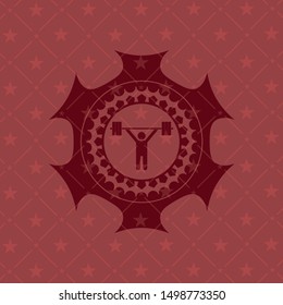 weightlifting icon inside red emblem. Vintage.