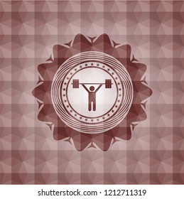 weightlifting icon inside red geometric badge. Seamless.