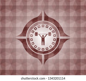 weightlifting icon inside red seamless geometric badge.