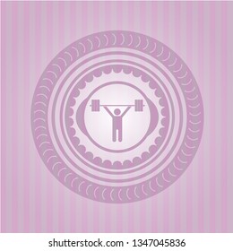 weightlifting icon inside retro pink emblem