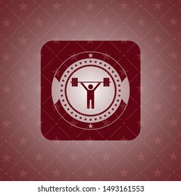 weightlifting icon inside retro red emblem