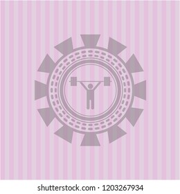 weightlifting icon inside retro style pink emblem