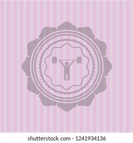 weightlifting icon inside retro style pink emblem