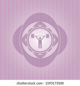 weightlifting icon inside retro style pink emblem