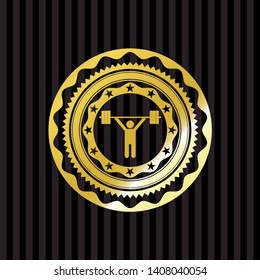 weightlifting icon inside shiny emblem