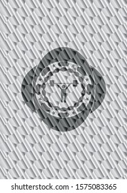 weightlifting icon inside silver emblem or badge. Scales pattern. Vector Illustration. Detailed.