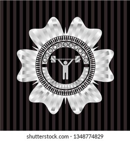 weightlifting icon inside silvery badge