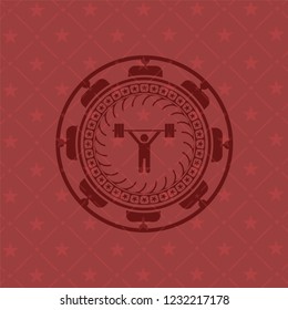 weightlifting icon inside vintage red emblem