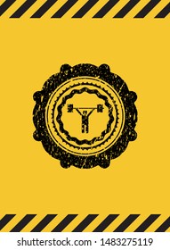 weightlifting icon inside warning sign, black grunge emblem. Vector Illustration. Detailed.