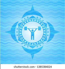 weightlifting icon inside water emblem background.