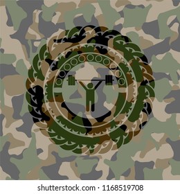 weightlifting icon on camo pattern