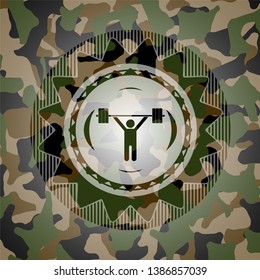 weightlifting icon on camo pattern