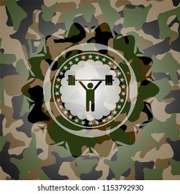 weightlifting icon on camo texture