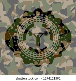 weightlifting icon on camo texture