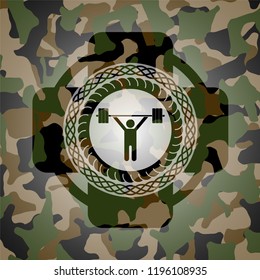 weightlifting icon on camouflage pattern