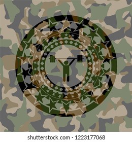 weightlifting icon on camouflaged pattern