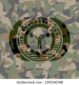 weightlifting icon on camouflaged pattern