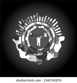weightlifting icon on grey camo texture