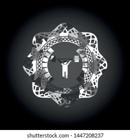 weightlifting icon on grey camo pattern