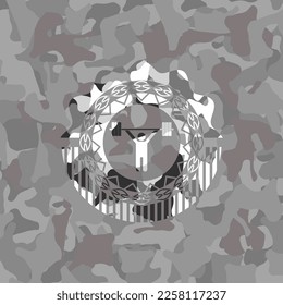 weightlifting icon on grey camo texture. 