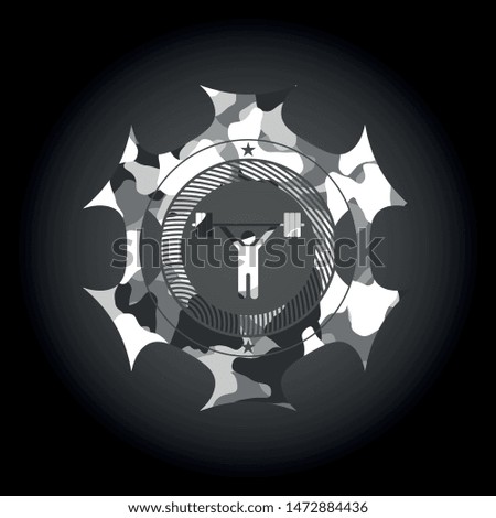 weightlifting icon on grey camo pattern