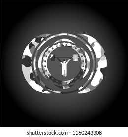 weightlifting icon on grey camouflage texture