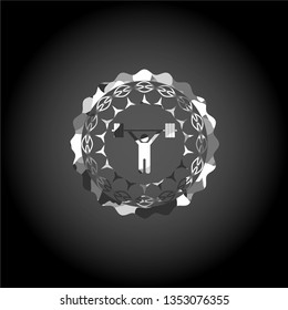 weightlifting icon on grey camouflaged pattern