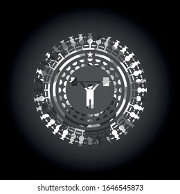 weightlifting icon on grey camouflaged pattern