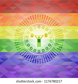 weightlifting icon on mosaic background with the colors of the LGBT flag
