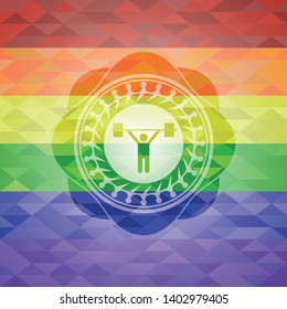 weightlifting icon on mosaic background with the colors of the LGBT flag
