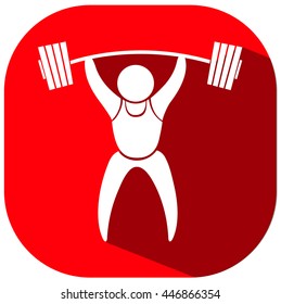 Icono de elevación de pesas en la ilustración de fondo rojo