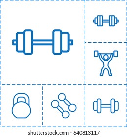 Weightlifting icon. set of 6 weightlifting outline icons such as barbell, power lifter, barbell   isolated
