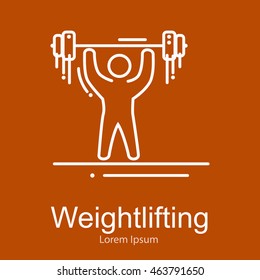 Weightlifting icon, sportsman with barbell, strong athlete vector illustration