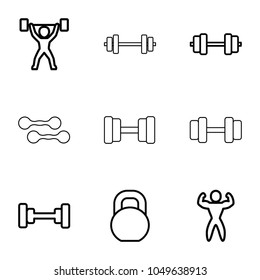 Weightlifting icons. set of 9 editable outline weightlifting icons such as barbell, bodybuilder, power lifter