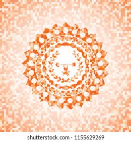 weightlifting inside of crown icon inside abstract orange mosaic emblem