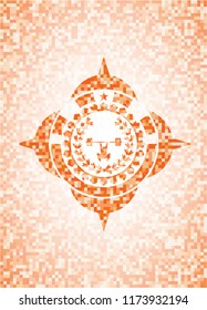 weightlifting inside of crown icon inside abstract orange mosaic emblem