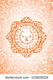 weightlifting inside of crown icon inside abstract emblem, orange mosaic background