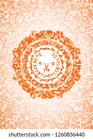 weightlifting inside of crown icon inside abstract emblem, orange mosaic background