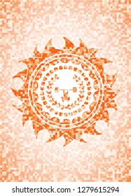 weightlifting inside of crown icon inside abstract orange mosaic emblem