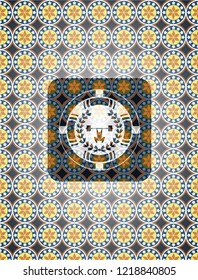 weightlifting inside of crown icon inside arabesque badge. arabic decoration.