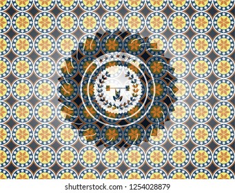 weightlifting inside of crown icon inside arabesque badge background. arabic decoration.