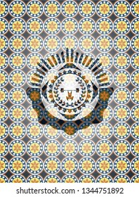 weightlifting inside of crown icon inside arabesque badge. arabic decoration.