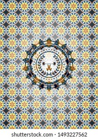 weightlifting inside of crown icon inside arabesque badge background. arabic decoration.