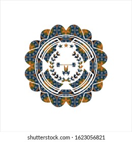 weightlifting inside of crown icon inside arabesque style badge. arabic decoration.