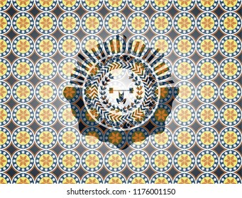 weightlifting inside of crown icon inside arabic emblem. Arabesque decoration.
